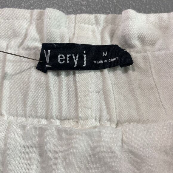 VERY J Mini Skirt Paperbag Waist Button Front Pockets Cotton Womens M White - Picture 3 of 8
